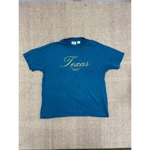 VINTAGE TEXAS SHIRT MENS LARGE BLUE 1990 SINGLE STITCH USA